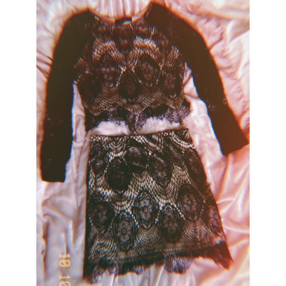 ANGEL Black Lace Top & Skirt Set Small